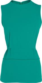 Women's Peplum Blouse, Green - pattern: plain; sleeve style: sleeveless; waist detail: fitted waist, peplum waist detail; predominant colour: emerald green; occasions: casual, evening, work; length: standard; style: top; fibres: polyester/polyamide - 100%; fit: tailored/fitted; neckline: crew; sleeve length: sleeveless; pattern type: fabric; pattern size: standard; texture group: jersey - stretchy/drapey
