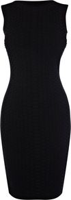 Women's Snake Texture Knit Dress, Black - length: mid thigh; fit: tight; pattern: plain, animal print; sleeve style: sleeveless; style: bodycon; waist detail: fitted waist; predominant colour: black; occasions: evening, occasion; fibres: polyester/polyamide - mix; neckline: crew; sleeve length: sleeveless; texture group: knits/crochet; pattern type: fabric; pattern size: standard
