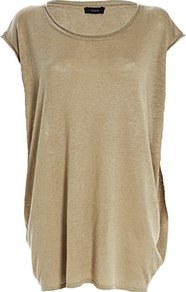 Oversized Fluid Linen Tunic Stone - sleeve style: capped; pattern: plain; length: below the bottom; style: tunic; predominant colour: stone; occasions: casual, evening, holiday; neckline: scoop; fibres: linen - mix; fit: loose; hip detail: soft pleats at hip/draping at hip/flared at hip; sleeve length: short sleeve; texture group: silky - light; pattern type: fabric