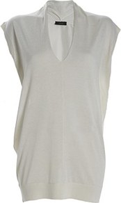 V Neck Cashmere Silk Tunic White - neckline: v-neck; sleeve style: capped; pattern: plain; length: below the bottom; style: tunic; predominant colour: white; occasions: casual, evening, work; fibres: silk - mix; fit: body skimming; sleeve length: short sleeve; pattern type: fabric; texture group: jersey - stretchy/drapey