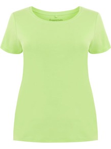 Lime Green Cotton T Shirt - neckline: round neck; pattern: plain; style: t-shirt; predominant colour: lime; occasions: casual; length: standard; fibres: cotton - 100%; fit: body skimming; sleeve length: short sleeve; sleeve style: standard; texture group: cotton feel fabrics; trends: fluorescent; pattern type: fabric; pattern size: standard