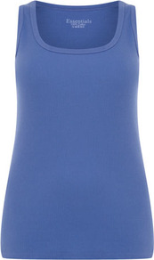 Blue Cotton Vest - neckline: round neck; pattern: plain; sleeve style: sleeveless; style: vest top; predominant colour: denim; occasions: casual; length: standard; fibres: cotton - 100%; fit: body skimming; sleeve length: sleeveless; texture group: cotton feel fabrics; pattern type: fabric