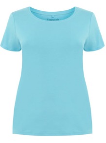 Aqua Blue Cotton T Shirt - neckline: round neck; pattern: plain; style: t-shirt; predominant colour: turquoise; occasions: casual, holiday; length: standard; fibres: cotton - 100%; fit: body skimming; sleeve length: short sleeve; sleeve style: standard; pattern type: fabric; pattern size: standard; texture group: jersey - stretchy/drapey