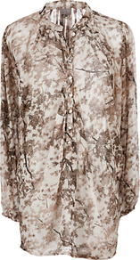 Myla Tunic, Cherry Blossom - length: below the bottom; style: tunic; predominant colour: tan; occasions: casual, evening; neckline: collarstand; fibres: polyester/polyamide - 100%; fit: loose; sleeve length: long sleeve; sleeve style: standard; texture group: sheer fabrics/chiffon/organza etc.; pattern type: fabric; pattern size: standard; pattern: patterned/print