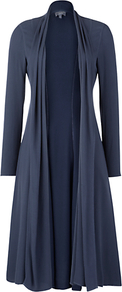 Alma Crepe Winter Coat, Blue Rock - pattern: plain; collar: shawl/waterfall; fit: loose; style: single breasted; length: calf length; predominant colour: indigo; occasions: casual, evening, occasion; fibres: viscose/rayon - 100%; sleeve length: long sleeve; sleeve style: standard; texture group: crepes; collar break: low/open; pattern type: fabric