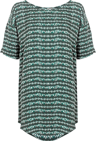 Petra Tunic Top, Spencer Green Spot - neckline: round neck; length: below the bottom; style: tunic; predominant colour: dark green; occasions: casual; fibres: viscose/rayon - 100%; fit: straight cut; sleeve length: short sleeve; sleeve style: standard; pattern type: fabric; pattern size: standard; pattern: patterned/print