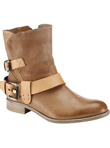 Hollyhock Buckle Ankle Boots, Tan - predominant colour: tan; occasions: casual; material: leather; heel height: flat; embellishment: buckles; heel: standard; toe: round toe; boot length: ankle boot; style: biker boot; finish: plain; pattern: plain