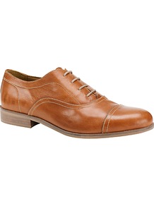 Violet Leather Lace Up Captoe Shoes, Tan - predominant colour: tan; occasions: casual, work; material: leather; heel height: mid; toe: round toe; style: brogues; finish: plain; pattern: plain