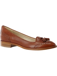 Charlie Leather Brogues - predominant colour: tan; occasions: casual, work; material: leather; heel height: flat; embellishment: embroidered, tassels; toe: round toe; style: loafers; finish: plain; pattern: plain