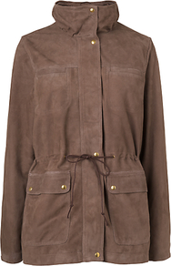 Suede Parka Coat, Taupe - pattern: plain; length: below the bottom; style: parka; collar: high neck; predominant colour: taupe; occasions: casual; fit: straight cut (boxy); fibres: leather - 100%; waist detail: belted waist/tie at waist/drawstring; sleeve length: long sleeve; sleeve style: standard; collar break: high; pattern type: fabric; pattern size: standard; texture group: suede