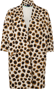 Leopard Spring Coat, Ivory - style: single breasted; collar: standard lapel/rever collar; length: mid thigh; predominant colour: tan; occasions: casual, evening, work, occasion; fit: tailored/fitted; fibres: silk - mix; sleeve length: 3/4 length; sleeve style: standard; texture group: cotton feel fabrics; collar break: low/open; pattern type: fabric; pattern size: small & busy; pattern: animal print