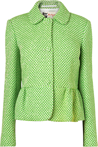 Emma Tweed Jacket, Bright Green - pattern: plain; style: single breasted blazer; collar: standard lapel/rever collar; predominant colour: lime; occasions: casual, evening, work; length: standard; fit: tailored/fitted; fibres: acrylic - mix; waist detail: peplum detail at waist; sleeve length: long sleeve; sleeve style: standard; collar break: high; pattern type: fabric; texture group: tweed - light/midweight