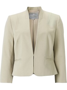 Camellia Jacket, Shell - pattern: plain; style: single breasted blazer; collar: standard lapel/rever collar; predominant colour: stone; occasions: casual, evening, work, occasion; length: standard; fit: tailored/fitted; fibres: cotton - 100%; sleeve length: 3/4 length; sleeve style: standard; texture group: cotton feel fabrics; collar break: low/open; pattern type: fabric; pattern size: standard