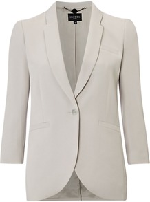 Dovecoat Jacket, New Pebble - pattern: plain; style: single breasted blazer; length: below the bottom; collar: standard lapel/rever collar; predominant colour: stone; occasions: casual, evening, work, occasion; fit: tailored/fitted; fibres: polyester/polyamide - mix; back detail: back vent/flap at back; sleeve length: 3/4 length; sleeve style: standard; collar break: medium; pattern type: fabric; pattern size: standard; texture group: woven light midweight