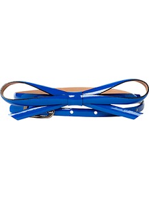Hassop Belt, Sea Blue - predominant colour: royal blue; occasions: casual, evening, work, holiday; type of pattern: standard; style: classic; size: skinny; worn on: waist; material: leather; pattern: plain; finish: patent; embellishment: bow