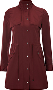 Lupin Parka Coat, Black Cherry - pattern: plain; hip detail: side pockets at hip; style: parka; collar: high neck; fit: slim fit; length: mid thigh; predominant colour: burgundy; occasions: casual, work; fibres: polyester/polyamide - 100%; waist detail: belted waist/tie at waist/drawstring; back detail: back vent/flap at back; sleeve length: long sleeve; sleeve style: standard; collar break: high; pattern type: fabric; pattern size: standard; texture group: other - light to midweight