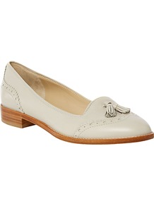 Charlie Leather Brogue Detail Loafers, Pebble - predominant colour: stone; occasions: casual, work; material: leather; heel height: flat; embellishment: embroidered, tassels; toe: round toe; style: loafers; finish: plain; pattern: plain