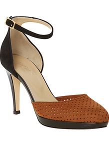 Zoe Suede Two Part Court Shoes, Black / Tan - predominant colour: tan; occasions: evening, work, occasion; material: suede; heel height: high; embellishment: buckles; ankle detail: ankle strap; heel: stiletto; toe: round toe; style: courts; finish: plain; pattern: plain, colourblock
