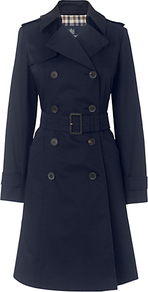 Lana Rain Coat - pattern: plain; style: trench coat; length: on the knee; collar: standard lapel/rever collar; predominant colour: navy; occasions: casual, work; fit: tailored/fitted; fibres: polyester/polyamide - mix; waist detail: belted waist/tie at waist/drawstring; shoulder detail: discreet epaulette; sleeve length: long sleeve; sleeve style: standard; collar break: medium; pattern type: fabric; texture group: woven light midweight