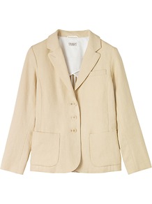 Keaton Blazer, Antique White - pattern: plain; style: single breasted blazer; collar: standard lapel/rever collar; predominant colour: ivory; occasions: casual, work; length: standard; fit: straight cut (boxy); fibres: linen - 100%; sleeve length: long sleeve; sleeve style: standard; texture group: cotton feel fabrics; collar break: medium; pattern type: fabric; pattern size: standard