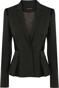 Panelled Work Wear Jacket - pattern: plain; style: single breasted blazer; collar: standard lapel/rever collar; predominant colour: charcoal; occasions: evening, work; length: standard; fit: tailored/fitted; fibres: polyester/polyamide - stretch; waist detail: peplum detail at waist; sleeve length: long sleeve; sleeve style: standard; collar break: medium; pattern type: fabric; texture group: woven light midweight