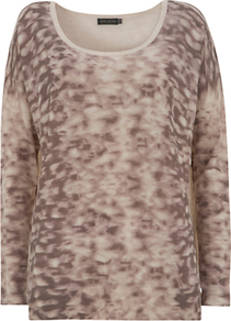 Abi Print Knit - neckline: round neck; length: below the bottom; style: standard; back detail: contrast pattern/fabric at back; predominant colour: chocolate brown; occasions: casual; fibres: cotton - mix; fit: loose; sleeve length: long sleeve; sleeve style: standard; trends: statement prints; pattern type: fabric; pattern size: standard; pattern: patterned/print; texture group: jersey - stretchy/drapey