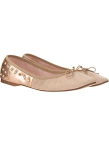 Metallic Stud Ballerina Pumps - predominant colour: blush; occasions: casual, evening, work; material: leather; heel height: flat; embellishment: studs; toe: round toe; style: ballerinas / pumps; trends: metallics; finish: metallic; pattern: plain