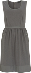 Utility Dress - style: shift; neckline: round neck; fit: fitted at waist; pattern: plain; sleeve style: sleeveless; hip detail: front pockets at hip; waist detail: twist front waist detail/nipped in at waist on one side/soft pleats/draping/ruching/gathering waist detail; predominant colour: mid grey; occasions: casual, work; length: just above the knee; fibres: cotton - 100%; sleeve length: sleeveless; texture group: jersey - stretchy/drapey