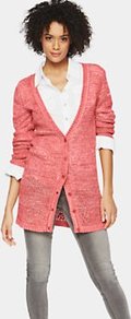Lace Stitch Boyfriend Cardigan, Pink - neckline: low v-neck; pattern: plain; predominant colour: pink; occasions: casual, work; length: standard; style: standard; fibres: cotton - mix; fit: standard fit; sleeve length: long sleeve; sleeve style: standard; texture group: knits/crochet; pattern type: knitted - big stitch