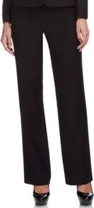 Black Tailored Trousers - length: standard; pattern: plain; waist detail: fitted waist; waist: mid/regular rise; predominant colour: black; occasions: work; fibres: linen - mix; hip detail: fitted at hip (bottoms); texture group: cotton feel fabrics; fit: straight leg; pattern type: fabric; pattern size: small & light; style: standard