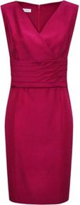 Pleat Empire Dress - style: shift; neckline: low v-neck; fit: tailored/fitted; pattern: plain; sleeve style: sleeveless; waist detail: fitted waist; predominant colour: burgundy; occasions: evening, occasion; length: just above the knee; sleeve length: sleeveless; texture group: silky - light; pattern type: fabric; fibres: viscose/rayon - mix