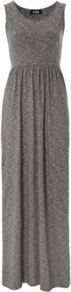 G21 Fit & Flare Maxi Dress Ash - neckline: round neck; sleeve style: sleeveless; style: maxi dress; waist detail: fitted waist; predominant colour: mid grey; occasions: casual; length: floor length; fit: body skimming; fibres: cotton - mix; hip detail: soft pleats at hip/draping at hip/flared at hip; sleeve length: sleeveless; pattern type: fabric; pattern size: small & light; pattern: patterned/print; texture group: jersey - stretchy/drapey
