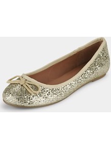 Winslet Shimmer Mesh Bow Ballerina, Black - predominant colour: gold; occasions: casual, evening, holiday; material: fabric; heel height: flat; embellishment: glitter; toe: round toe; style: ballerinas / pumps; trends: metallics; finish: metallic; pattern: plain