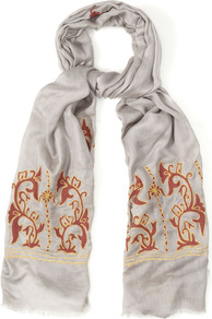 Marais Scarf - predominant colour: light grey; occasions: casual, work, holiday; type of pattern: light; style: regular; size: standard; material: fabric; embellishment: embroidered, fringing; pattern: patterned/print