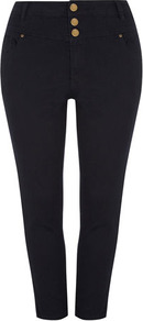 Indigo High Waist Ankle Grazer Jeans - style: skinny leg; pattern: plain; waist: high rise; pocket detail: traditional 5 pocket; predominant colour: black; occasions: casual; length: calf length; fibres: cotton - stretch; jeans detail: dark wash; texture group: denim; pattern type: fabric