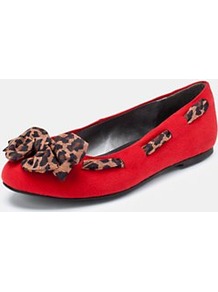 Dowling Extra Wide Fit Ballerina Shoes Red, Red - predominant colour: true red; occasions: casual, work; material: fabric; heel height: flat; embellishment: ribbon; toe: round toe; style: ballerinas / pumps; finish: plain; pattern: animal print