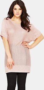 Batwing Pointelle Jumper - neckline: round neck; sleeve style: dolman/batwing; pattern: plain; length: below the bottom; style: standard; predominant colour: blush; occasions: casual; fibres: cotton - mix; fit: loose; sleeve length: short sleeve; texture group: knits/crochet; pattern type: knitted - other; pattern size: standard