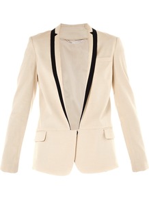 Ramona Jacket - pattern: plain; style: single breasted blazer; collar: standard lapel/rever collar; predominant colour: white; occasions: evening, work, occasion; length: standard; fit: tailored/fitted; waist detail: fitted waist; sleeve length: long sleeve; sleeve style: standard; trends: tuxedo; collar break: low/open; pattern type: fabric; pattern size: small & light; texture group: woven light midweight; fibres: linen - stretch