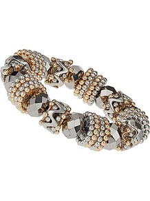 Facet And Mix Bead Bracelet - predominant colour: silver; occasions: casual, evening, work, occasion; style: bangle; size: standard; material: chain/metal; finish: metallic; embellishment: beading