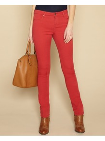 Lucy Slim Leg Jeans - length: standard; pattern: plain; pocket detail: traditional 5 pocket; style: slim leg; waist: mid/regular rise; predominant colour: true red; occasions: casual, evening; fibres: cotton - stretch; texture group: denim; pattern type: fabric; pattern size: standard