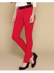 Lucy Slim Leg Jeans - length: standard; pattern: plain; pocket detail: traditional 5 pocket; style: slim leg; waist: mid/regular rise; predominant colour: true red; occasions: casual, evening; fibres: linen - 100%; jeans detail: dark wash; texture group: denim; pattern type: fabric; pattern size: standard