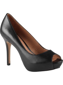 Gremmell Peep Toe Court Shoes, Black - predominant colour: black; occasions: evening, work, occasion; material: leather; heel height: high; heel: platform; toe: open toe/peeptoe; style: courts; finish: plain; pattern: plain