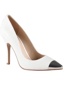 Essi Metal Toe Cap Court Shoes, White - predominant colour: white; occasions: evening, work, occasion; material: leather; heel height: high; heel: stiletto; toe: pointed toe; style: courts; finish: plain; pattern: plain; embellishment: toe cap