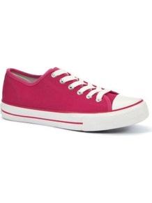 Pink Lace Up Trainers - predominant colour: hot pink; occasions: casual, holiday; material: fabric; heel height: flat; toe: round toe; style: trainers; finish: plain; pattern: plain