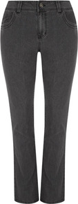 Grey Straight Leg Jeans - style: straight leg; length: standard; pattern: plain; pocket detail: traditional 5 pocket; waist: mid/regular rise; predominant colour: charcoal; occasions: casual; fibres: cotton - mix; jeans detail: dark wash; texture group: denim; pattern type: fabric