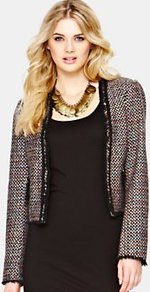 Alana Cropped Jacket - length: cropped; style: boxy; pattern: herringbone/tweed; secondary colour: black; occasions: evening; fit: straight cut (boxy); fibres: acrylic - mix; predominant colour: multicoloured; sleeve length: long sleeve; sleeve style: standard; collar break: low/open; pattern type: fabric; pattern size: small & busy; texture group: tweed - bulky/heavy