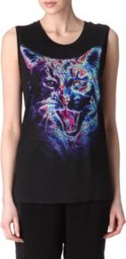 Thriller Vest Top - neckline: round neck; sleeve style: sleeveless; length: below the bottom; style: vest top; predominant colour: black; occasions: casual; fibres: viscose/rayon - 100%; fit: straight cut; sleeve length: sleeveless; pattern type: fabric; pattern size: standard; pattern: patterned/print; texture group: jersey - stretchy/drapey