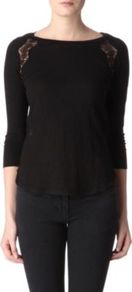 Turlututu Top - neckline: slash/boat neckline; pattern: plain; predominant colour: black; occasions: casual, evening, work; length: standard; style: top; fibres: linen - 100%; fit: body skimming; shoulder detail: added shoulder detail; sleeve length: 3/4 length; sleeve style: standard; pattern type: fabric; pattern size: standard; texture group: jersey - stretchy/drapey