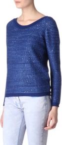 Soft Sequin Jumper - neckline: scoop neck; pattern: plain; style: standard; predominant colour: navy; occasions: casual, evening, work; length: standard; fibres: cotton - mix; fit: standard fit; sleeve length: long sleeve; sleeve style: standard; texture group: knits/crochet; pattern type: knitted - fine stitch; pattern size: standard; embellishment: sequins