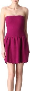 Raffiki Cotton Blend Knitted Dress - length: mid thigh; neckline: strapless (straight/sweetheart); pattern: plain; sleeve style: strapless; style: tube; waist detail: twist front waist detail/nipped in at waist on one side/soft pleats/draping/ruching/gathering waist detail; predominant colour: hot pink; occasions: casual, holiday; fit: fitted at waist & bust; fibres: cotton - mix; hip detail: soft pleats at hip/draping at hip/flared at hip; sleeve length: sleeveless; pattern type: knitted - fine stitch; texture group: jersey - stretchy/drapey